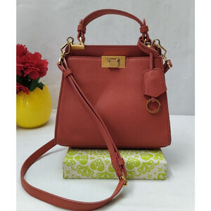 CHARLES & KEITH Orange Leather Pushlock Top Handle Satchel Crossbody Bag